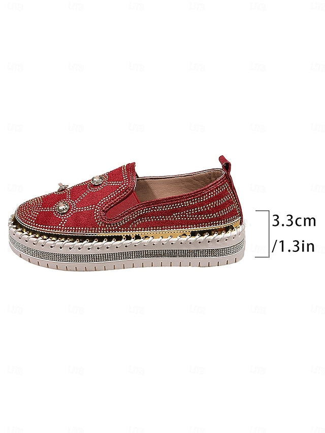 Slip-On Rhinestone Sneakers Platform Red Studs Women's with
