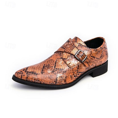 Shoes Snake Monk Strap – Classic for Men Print Brown Formal