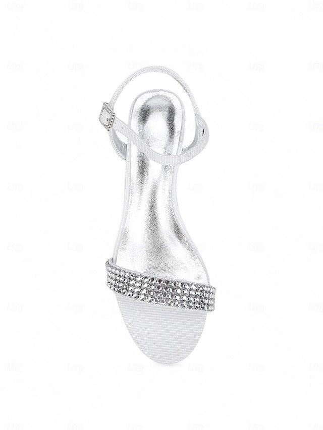 Rhinestone Sandals Toe Open Champagne Wedge Women's -