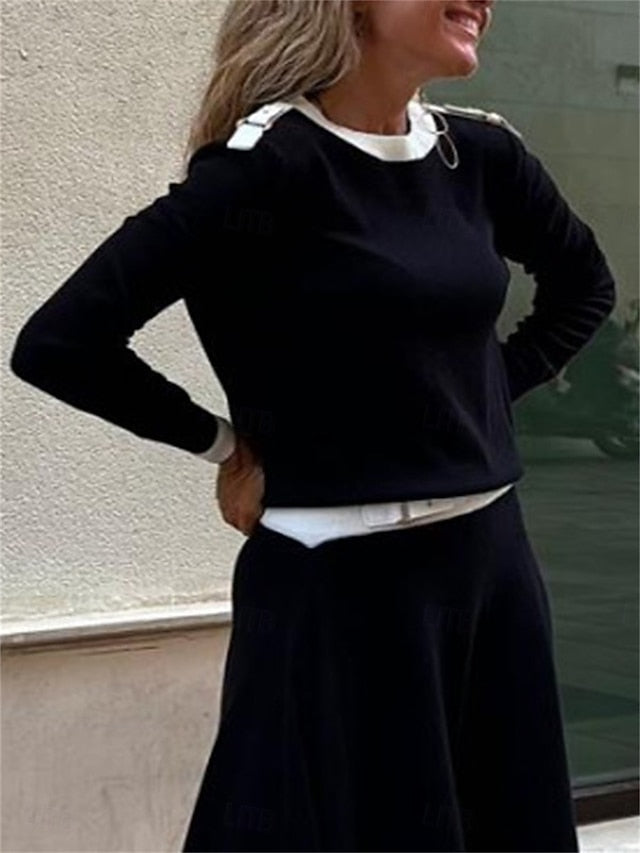 Women's Blouse Skirt Long Sleeve Crew Neck Solid Color
