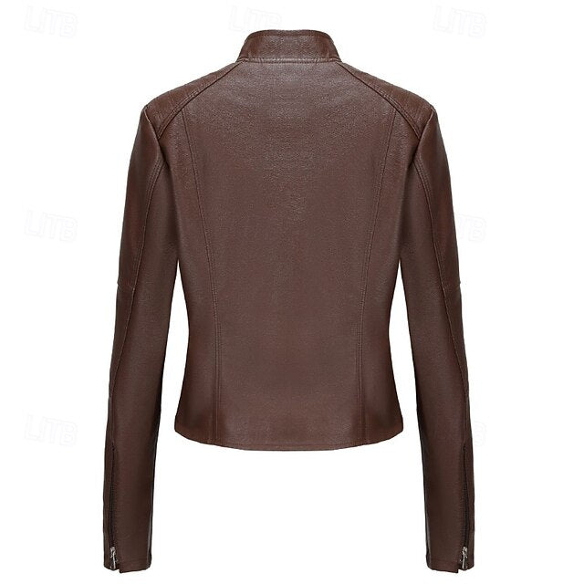 Comfortable Leather Zipper Pocket Jacket Faux Women's