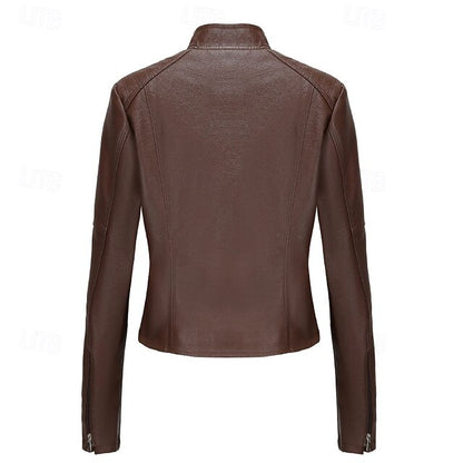 Comfortable Leather Zipper Pocket Jacket Faux Women's