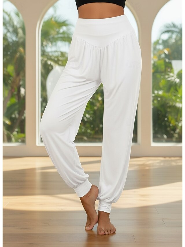Women's Yoga Pants Side Pockets Wide Leg Harem High Waist