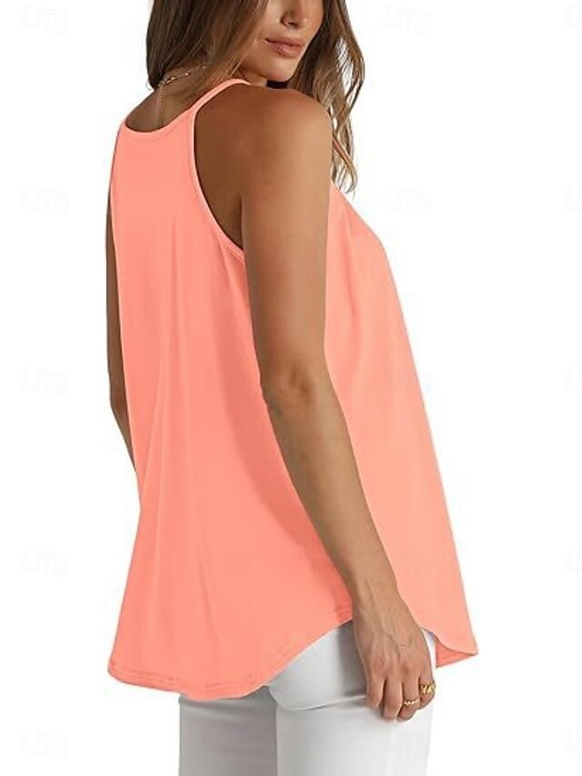 Women's Tank Top Sleeveless Shirt Tee Top Pleats Solid