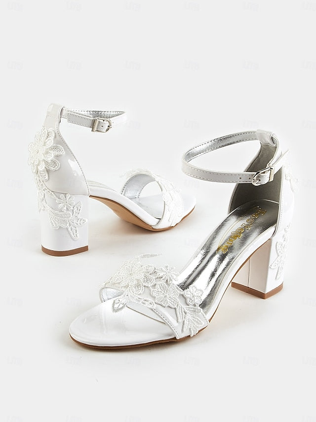 Bridal White for Lace with - Open-Toe Ankle Strap Heels Women
