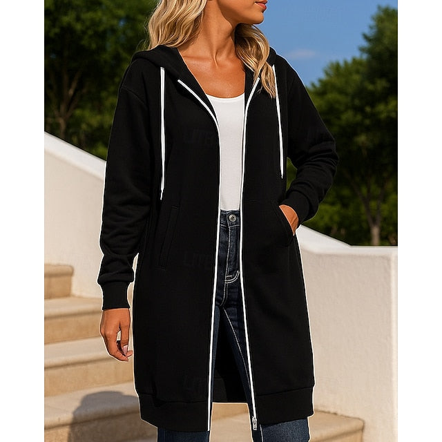 Women's Zip Up Sweatshirt Long Hooded Sweatshirt Drawstring