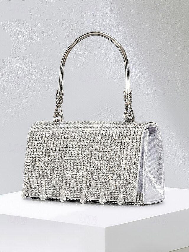 Handbag with Chain Women's Silver Evening Crystal Elegant