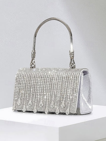 Handbag with Chain Women's Silver Evening Crystal Elegant