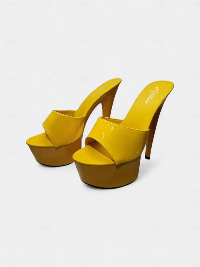 High with Patent Red Platform Heels Leather Women's