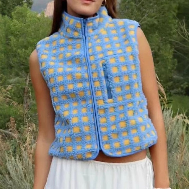 Women's Blouse Zipper Plaid Elegant Vintage Stylish