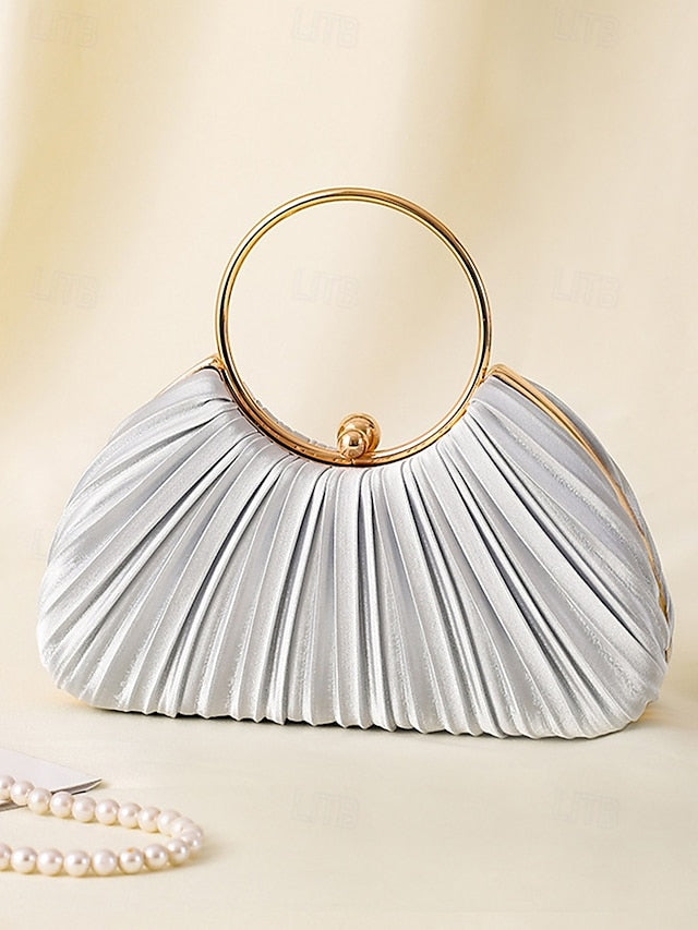 Gold Clutch Velvet Handle with Pleated - Elegant Ring Green