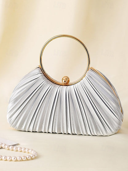Gold Clutch Velvet Handle with Pleated - Elegant Ring Green