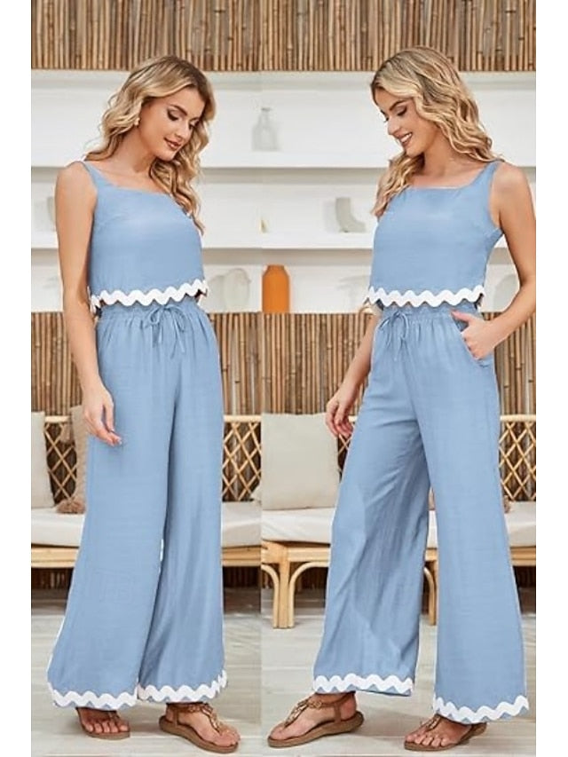 Women's tank top trousers wavy hem casual fashion suit