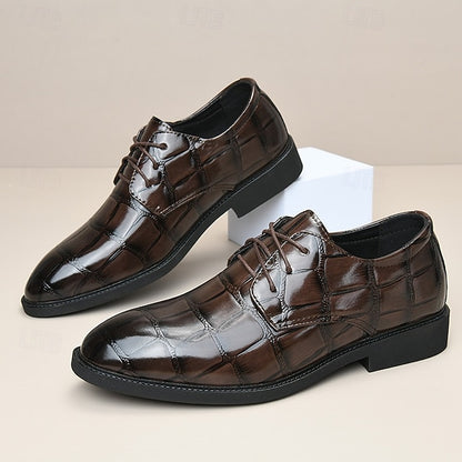 Brown Men's Crocodile-Pattern Leather Shoes