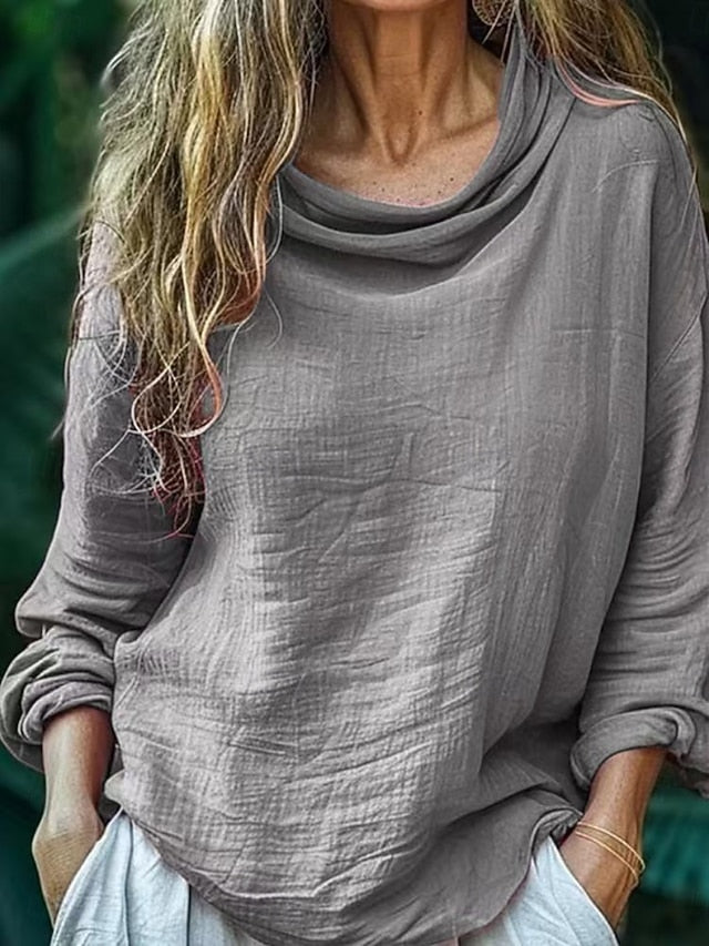 Women's Blouse Draped Solid Color Daily Casual Long Sleeve