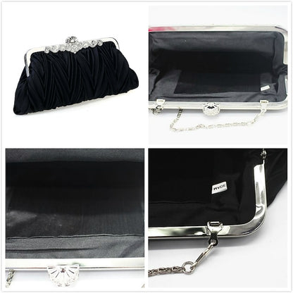 Pleated White Satin Women's Elegant Clutch Evening –