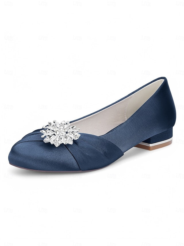 White Wedding Satin Flats – Elegant Crystal Women's