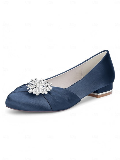 White Wedding Satin Flats – Elegant Crystal Women's