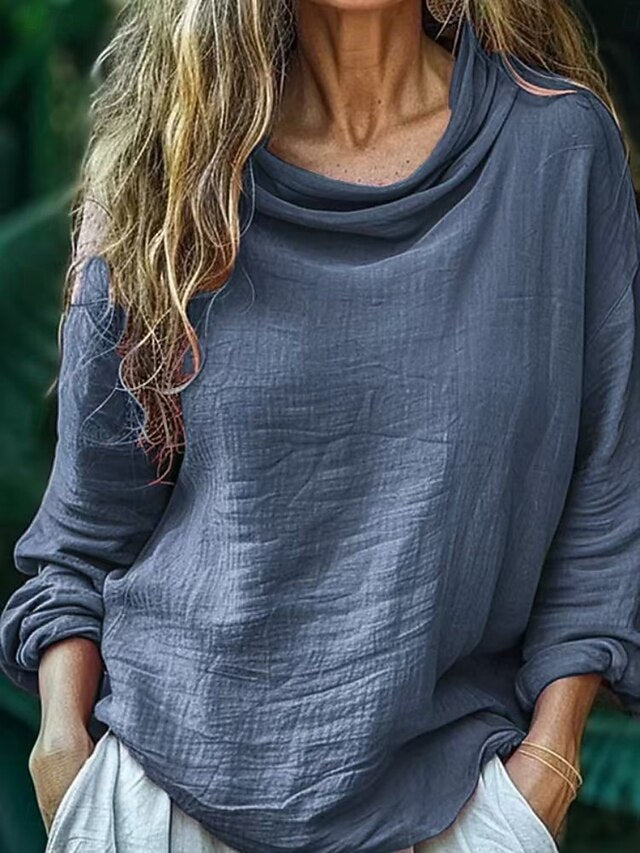 Women's Blouse Draped Solid Color Daily Casual Long Sleeve