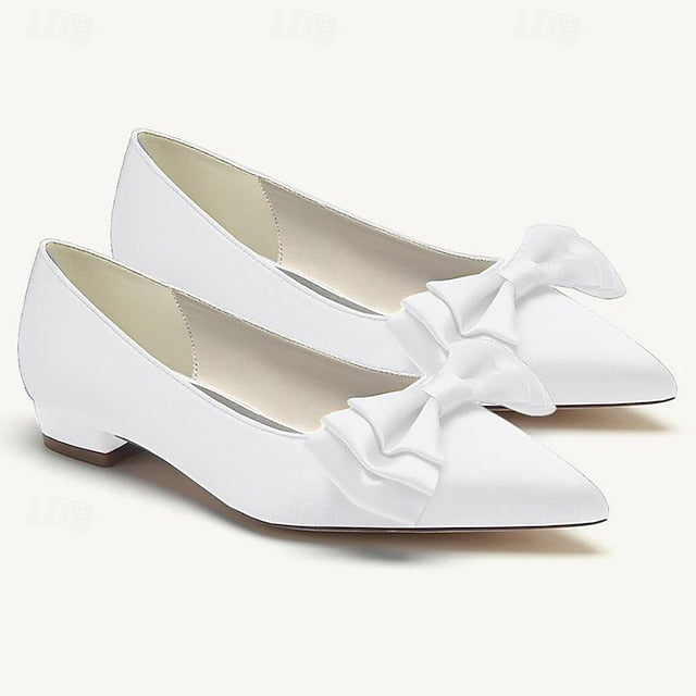 Women's Flats Pointed Party Low Shoes Heel Wedding Bowknot