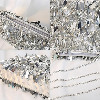 Black Clutch Luxurious and with Crystal Fringe Evening Sparkling