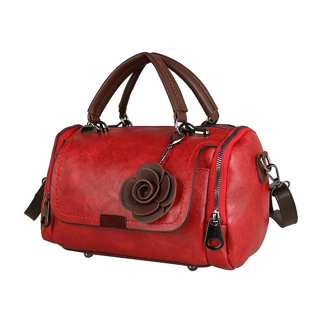 Handbag Vintage-Style Faux Leather Floral Women's with