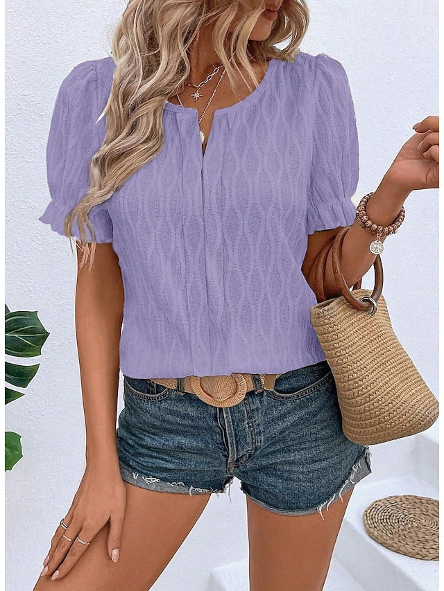 Women's White Elegant Lace Tops Eyelet Blouse Dressy Tops