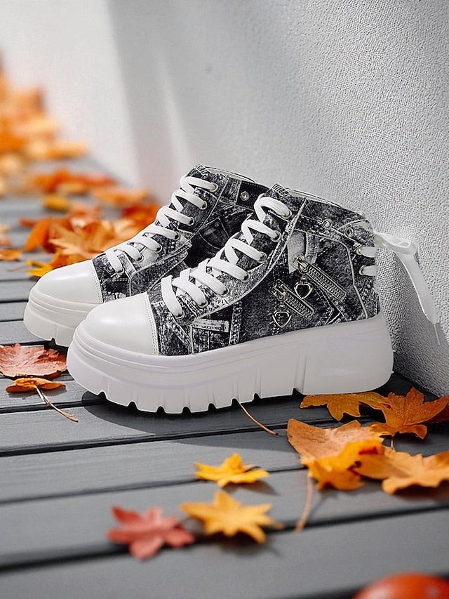 Women's Blue High Top Sneakers with Platform Sole and