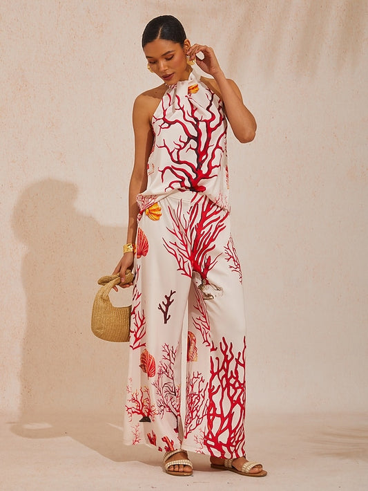 Coral Riviera Silky Satin Top