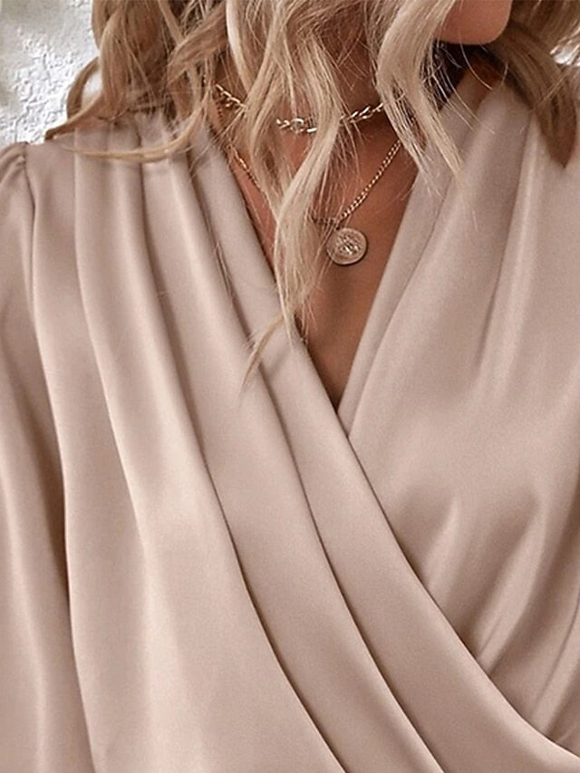 Women's Shirt Elegant Dressy Satin Top Ruched Solid Color