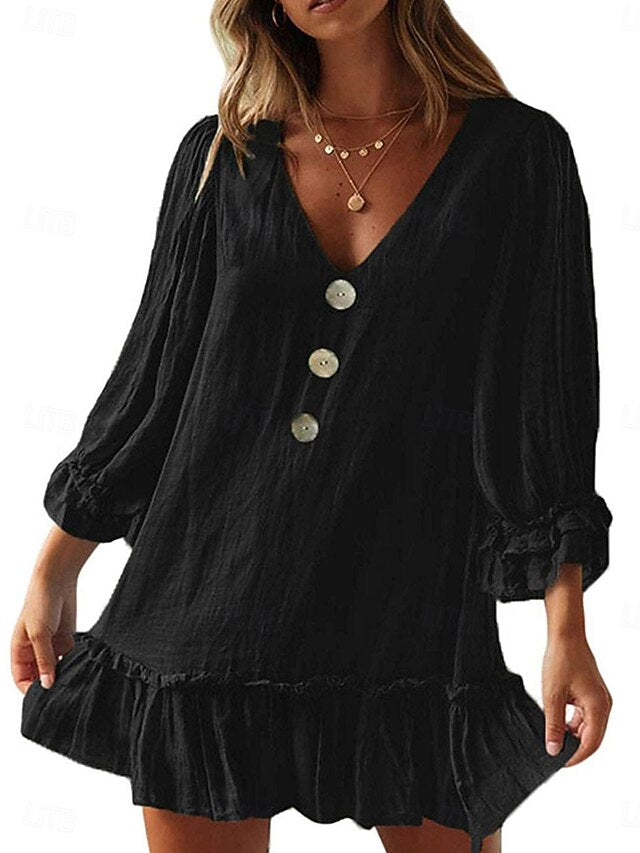 Women's Casual Dress Midi Dress Patchwork Hawaiian Casual V