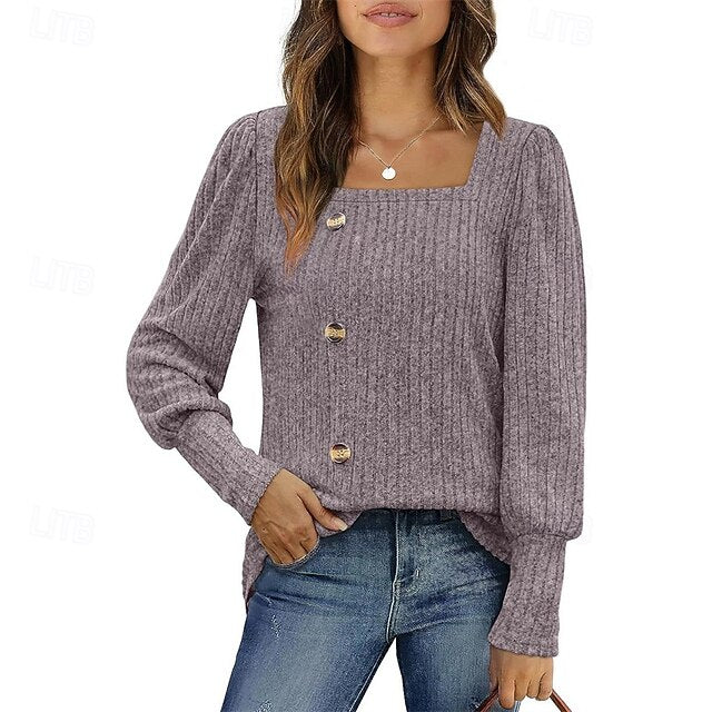 Women's Texture Blouse T Shirt Tee Top Buttons Plain