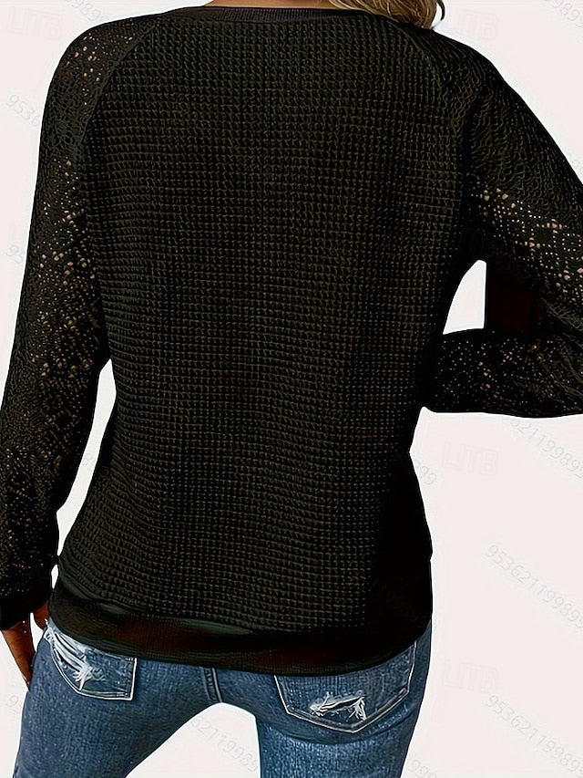Women's Blouse Patchwork Eyelet Solid Color Fashion Casual