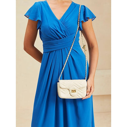 Leather Bag Women's White Crossbody with Gold Elegant Chain