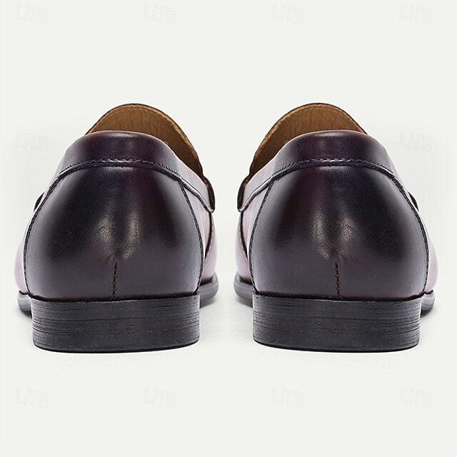 Leather Shoes Brown Penny Slip-On Loafers with Men's