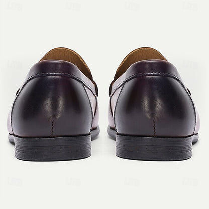 Leather Shoes Brown Penny Slip-On Loafers with Men's