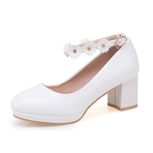 Daisy Girls' Flower Heel White Ankle with Shoes Block