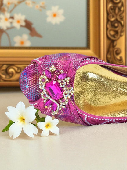 Women's Rhinestone and Gold Heels Matching Slingback Clutch