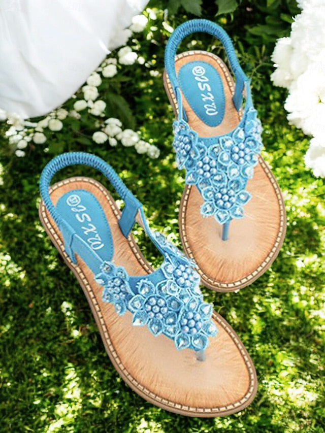 Design Beaded Flat Slip-Ons Floral with Comfortable