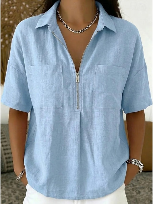 Women's Shirt Polo Shirts Zipper Pocket Vintage Stylish