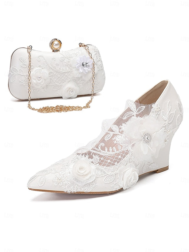 White Shoes Wedding with Floral Lace Embellishments