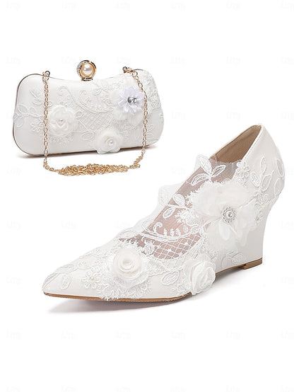 White Shoes Wedding with Floral Lace Embellishments