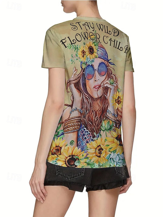 Women's T Shirt Summer Tops Print Graphic Sunflower Classic