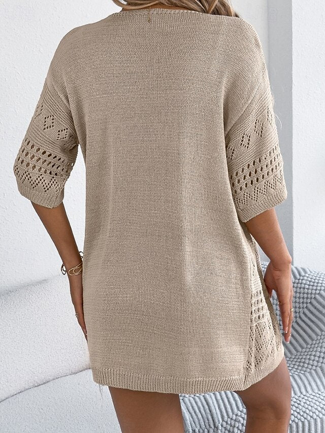 Women's Shirt Tunic Blouse Eyelet top Hollow Out Plain