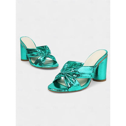 Women's – Bow Pink Mules Metallic with Design Bridal