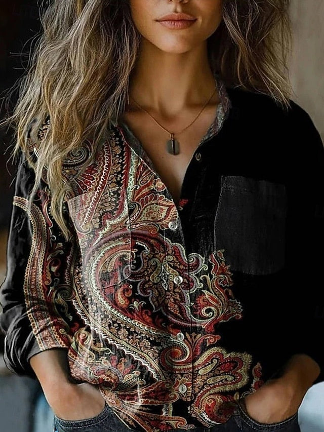 Women's Shirt Boho Shirt Pocket Buttons Print Floral
