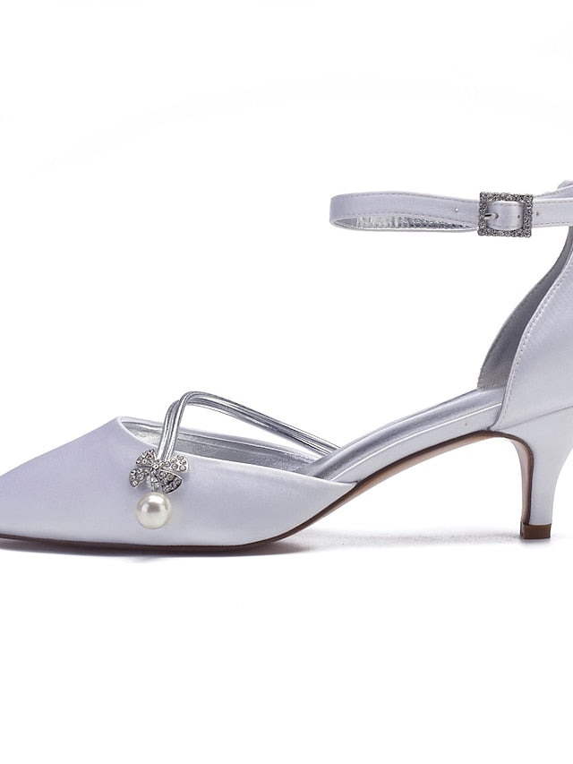 Women's Heels Pearl with Dark and Blue Kitten Satin