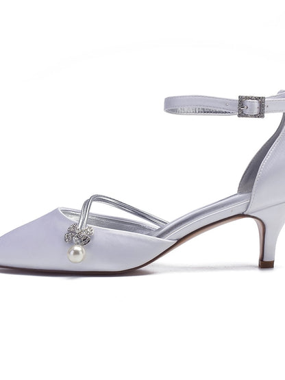 Women's Heels Pearl with Dark and Blue Kitten Satin