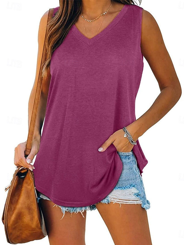 Women's Blouse Plain Active Vintage Sleeveless V Neck Long