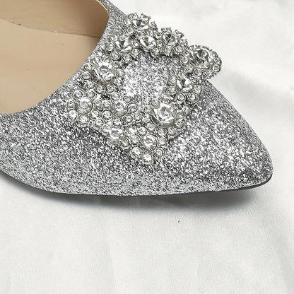 Glitter Silver Embellished Rhinestone Flats Women's with